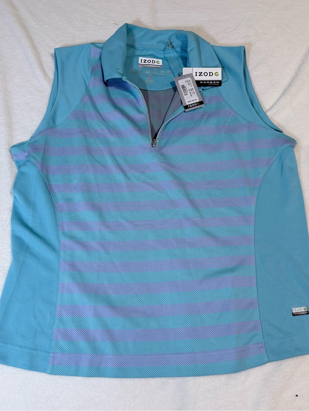 IZOD Sleeveless Striped Polo - Light Blue & Lavender - NWT - Size L